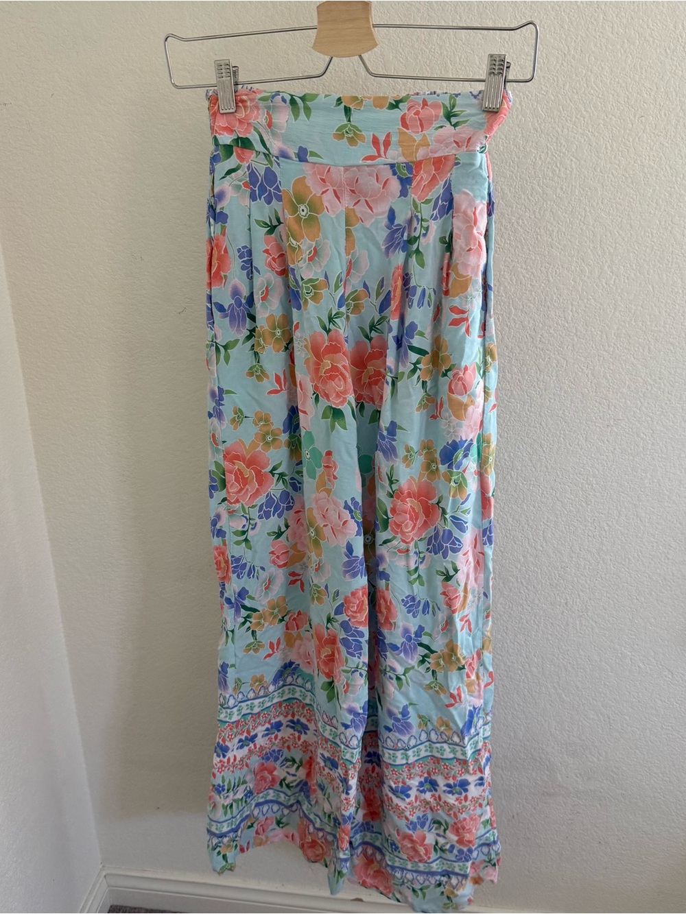 Yak & Yeti boho chic resort wide leg high waist floral pants pockets size XS